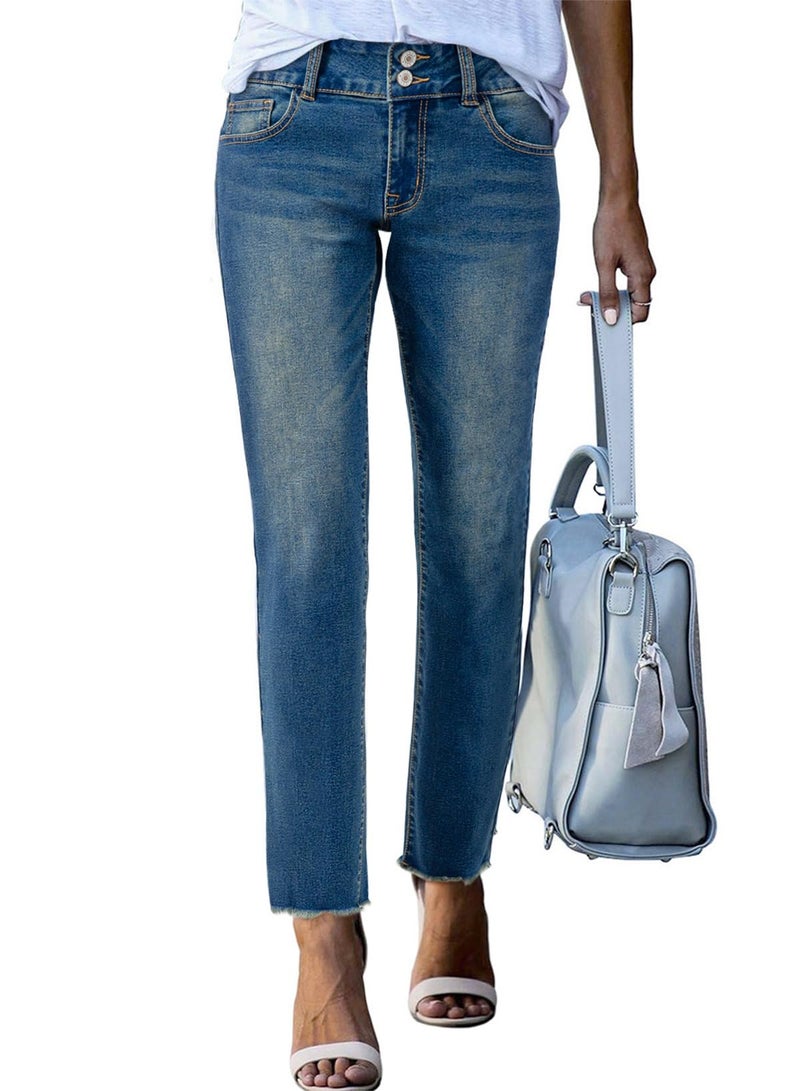 Sidefeel Women's Western Outfit High Waisted Tummy Control Jeans Straight Leg Denim Pants Sail Blue Size 8 - Image 1
