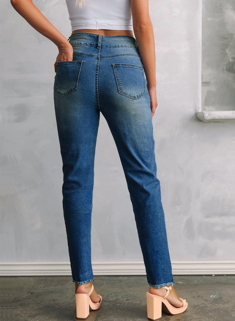 Sidefeel Women's Western Outfit High Waisted Tummy Control Jeans Straight Leg Denim Pants Sail Blue Size 8 - Image 2