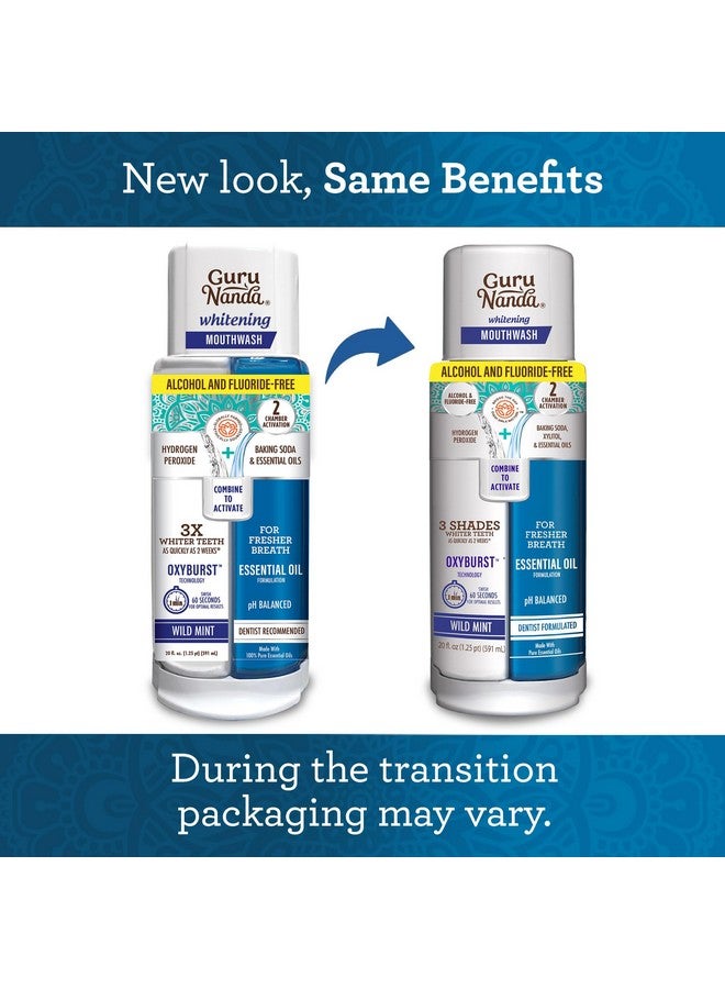 GuruNanda Teeth Whitening Dual Barrel Oxyburst Mouthwash - Alcohol & Fluoride Free, Hydrogen Peroxide to Promote Whiter Teeth - Wild Mint - 3x20 Fl Oz - Image 2