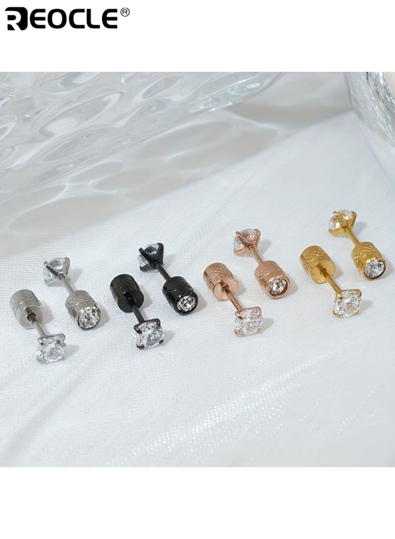 ريوكل 4 أزواج 4 مم أقراط زركونيا بيضاء اصطناعية مع نقش الأزهار نمط المياه حفر سدادات الأذن تصميم المسمار الأسنان الخارجي شعبية في أوروبا وأمريكا مناسبة لعيد الحب ارتداء اليومي للحفلات مناسبات خاصة أنيقة أنيقة للنساء للسيدات للبالغين - Image 4