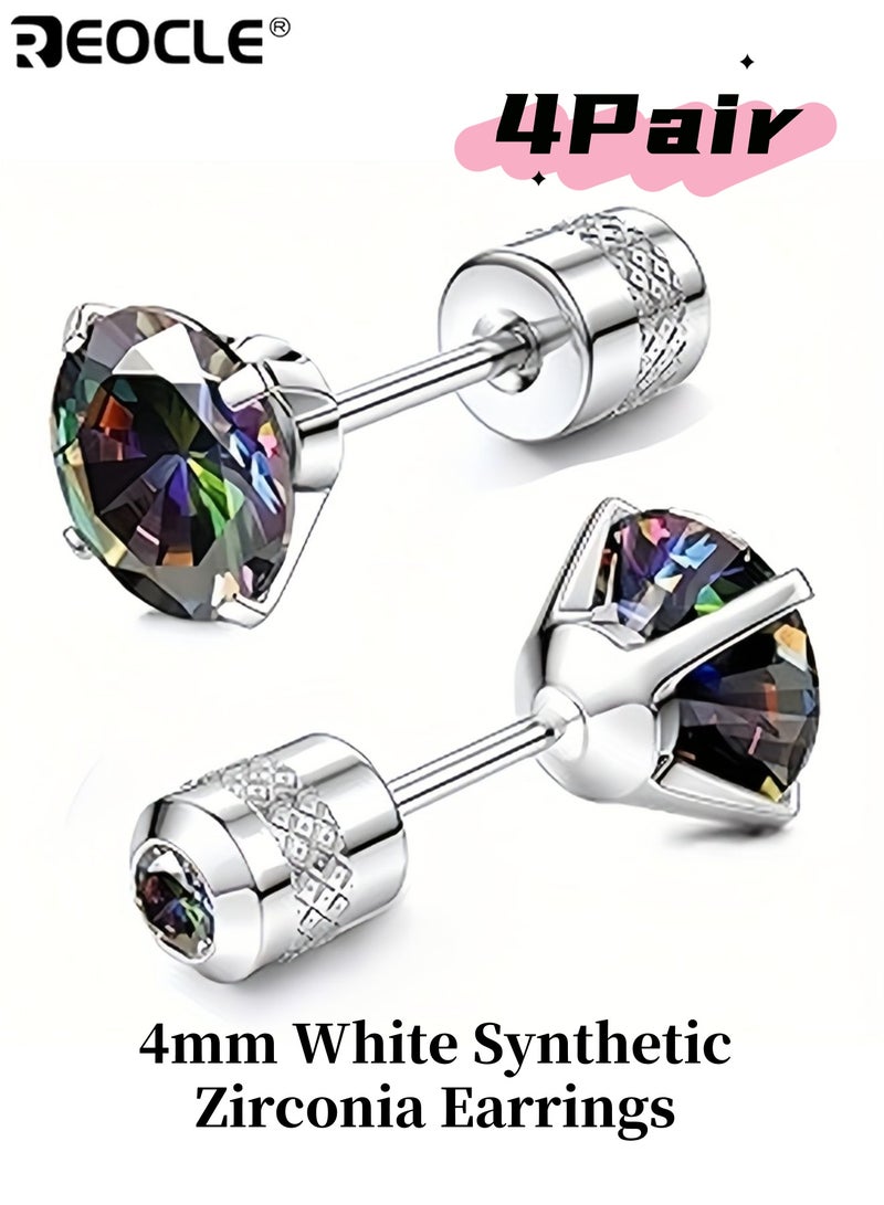 ريوكل 4 أزواج 4 مم أقراط زركونيا بيضاء اصطناعية مع نقش الأزهار نمط المياه حفر سدادات الأذن تصميم المسمار الأسنان الخارجي شعبية في أوروبا وأمريكا مناسبة لعيد الحب ارتداء اليومي للحفلات مناسبات خاصة أنيقة أنيقة للنساء للسيدات للبالغين - Image 1