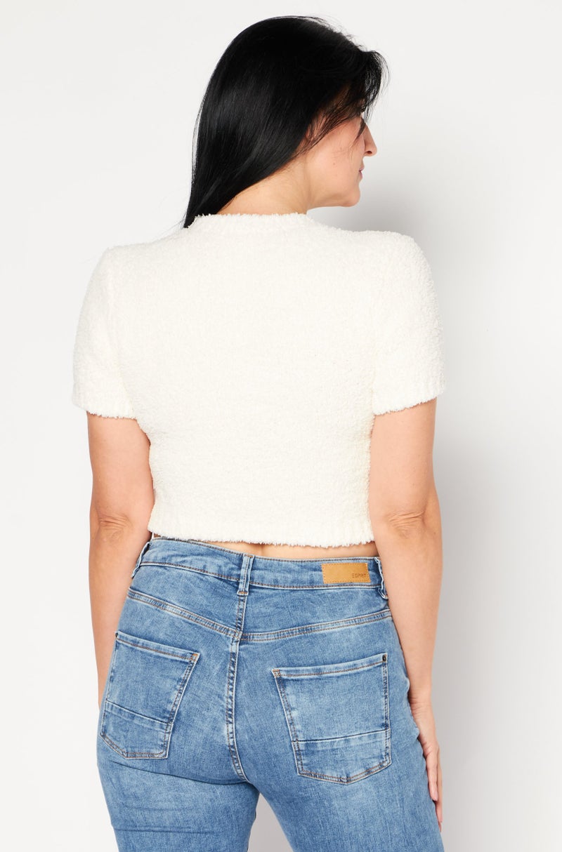 Missguided Women Round Neck Short Sleeve Textured Top, White - Image 4