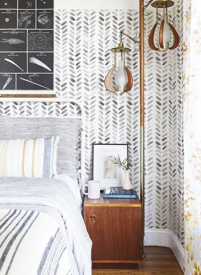 Sevalo Gray and White Wallpaper Peel and Stick Wallpaper Boho Contact Paper for Cabinets Gray Herringbone Contact Paper Self-Adhesive Removable Bedroom Bathroom Chevron Classroom Room 17.3inW 78.7inL - Image 2