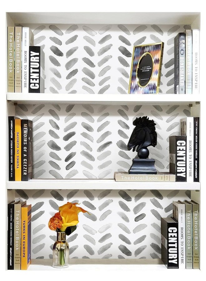 Sevalo Gray and White Wallpaper Peel and Stick Wallpaper Boho Contact Paper for Cabinets Gray Herringbone Contact Paper Self-Adhesive Removable Bedroom Bathroom Chevron Classroom Room 17.3inW 78.7inL - Image 3