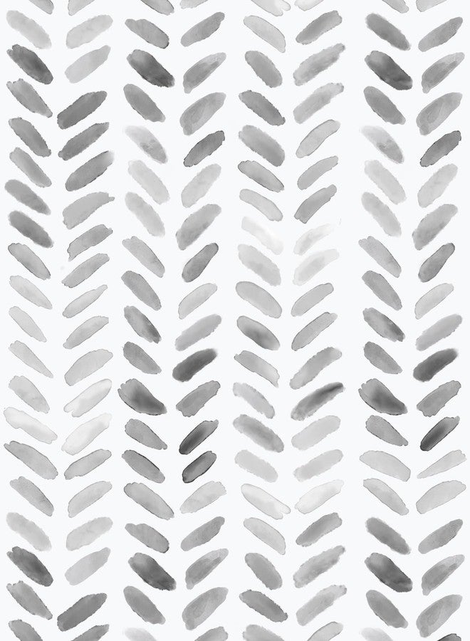 Sevalo Gray and White Wallpaper Peel and Stick Wallpaper Boho Contact Paper for Cabinets Gray Herringbone Contact Paper Self-Adhesive Removable Bedroom Bathroom Chevron Classroom Room 17.3inW 78.7inL - Image 1