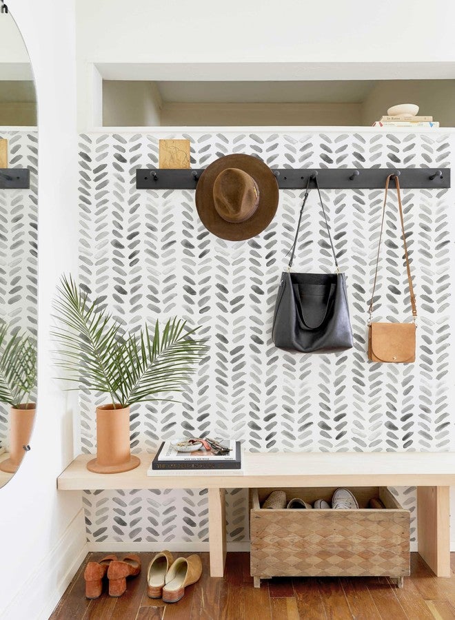 Sevalo Gray and White Wallpaper Peel and Stick Wallpaper Boho Contact Paper for Cabinets Gray Herringbone Contact Paper Self-Adhesive Removable Bedroom Bathroom Chevron Classroom Room 17.3inW 78.7inL - Image 5