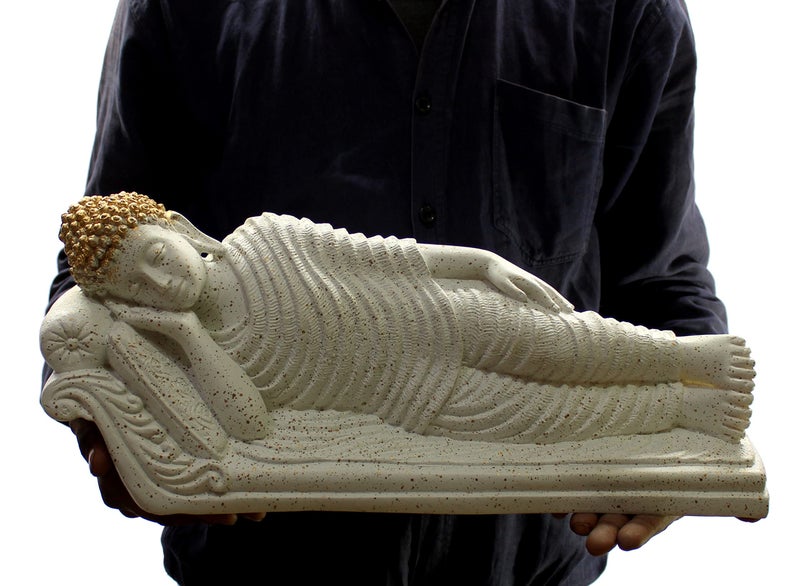 ESPLANADE Resin Sleeping Reclining Buddha Tibetan Buddhist Idol Statue Figurine - Home Decor - White - 16.5" Inches - Image 5