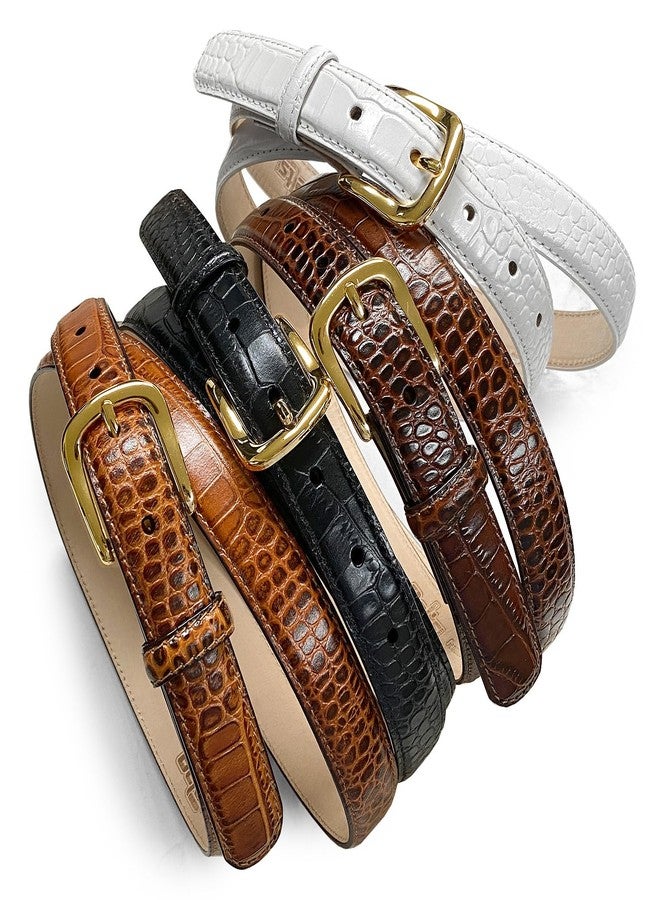 Belts.com A274GP Gold Buckle Genuine Full-Grain Cowhide Leather Dress Belt 1"(25mm) Wide (25mm-Alligator Brown, 36) - Image 5