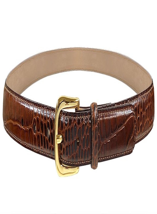 Belts.com A274GP Gold Buckle Genuine Full-Grain Cowhide Leather Dress Belt 1"(25mm) Wide (25mm-Alligator Brown, 36) - Image 1