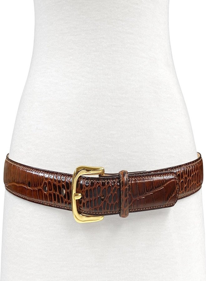 Belts.com A274GP Gold Buckle Genuine Full-Grain Cowhide Leather Dress Belt 1"(25mm) Wide (25mm-Alligator Brown, 36) - Image 2