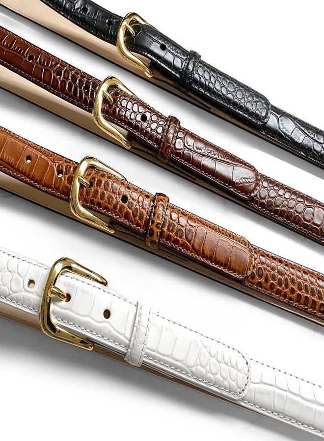Belts.com A274GP Gold Buckle Genuine Full-Grain Cowhide Leather Dress Belt 1"(25mm) Wide (25mm-Alligator Brown, 36) - Image 3