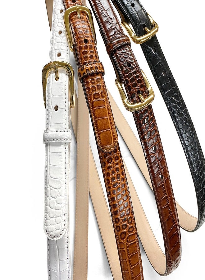 Belts.com A274GP Gold Buckle Genuine Full-Grain Cowhide Leather Dress Belt 1"(25mm) Wide (25mm-Alligator Brown, 36) - Image 4