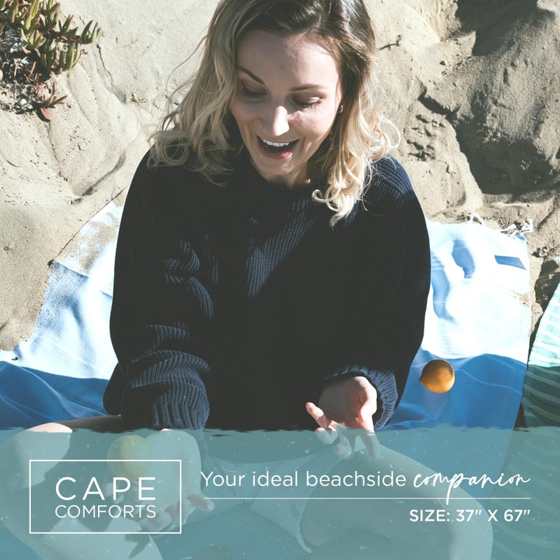 Cape Comforts Large Turkish Beach Towel, Classic Powder Blue - Super Soft & Lightweight Quick Dry Absorbent Towels for Beach, Picnic Blanket or Bath Towel - Sand Free Organic Turkish Cotton Yarn - Image 2