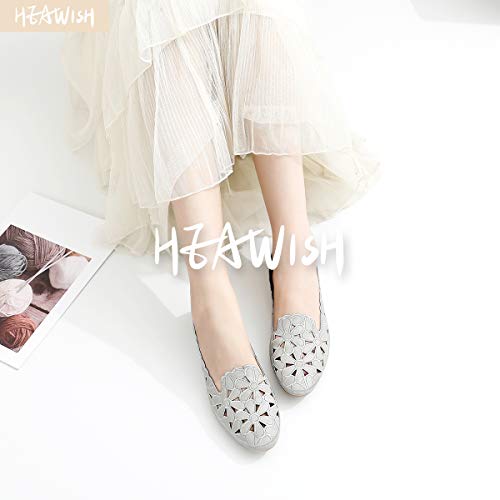 HEAWISH Womens Floral Ballet Flats for Women Black Beige Slip On Flowers PU Leather Round Toe Dress ShoesGreyUS75 - Image 3