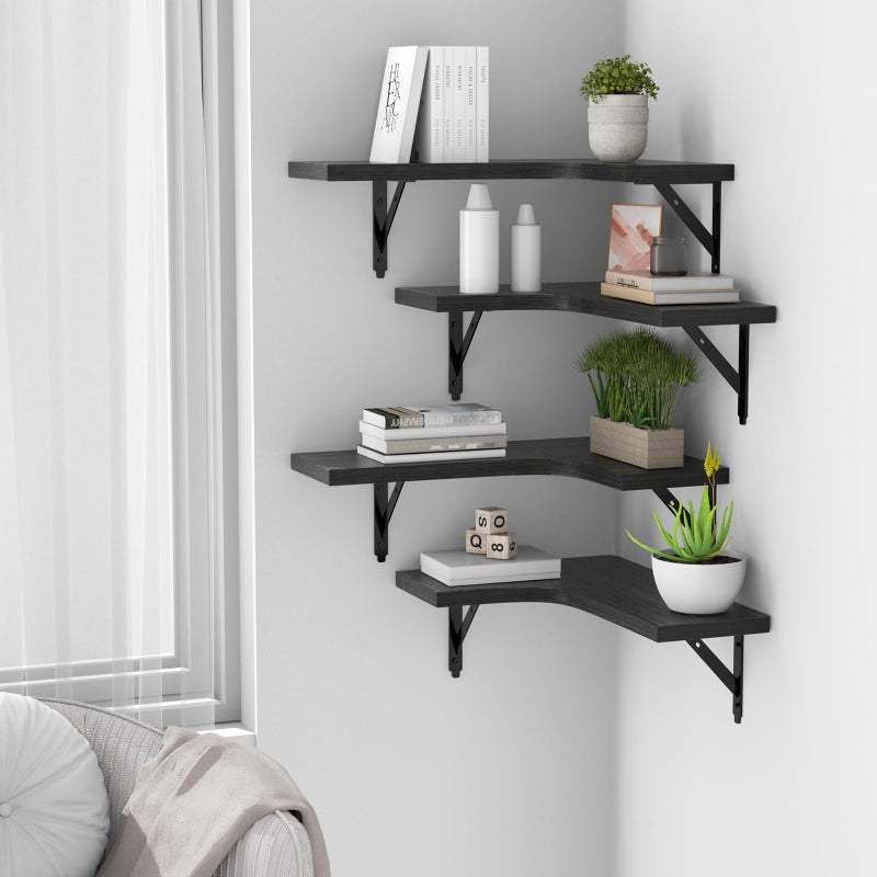 ROMGUAR CRAFT Corner Floating Shelves Wall Mounted Set of 4, Rustic Wood Storage Display Wall Shelves for Home Decor, Bathroom, Kitchen, Bedroom, Living Room, Office (Grey) - Image 5
