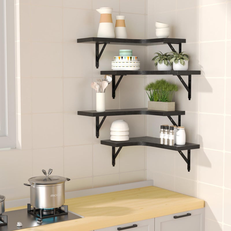ROMGUAR CRAFT Corner Floating Shelves Wall Mounted Set of 4, Rustic Wood Storage Display Wall Shelves for Home Decor, Bathroom, Kitchen, Bedroom, Living Room, Office (Grey) - Image 4