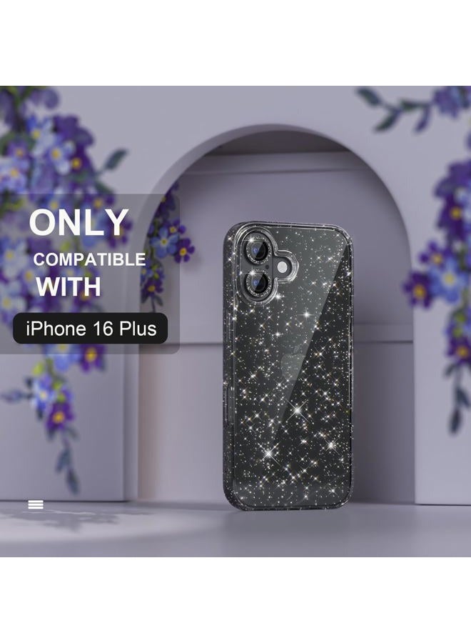 Choiche Compatible for iPhone 16 Plus Case Women Phone Case, Cute Bling Sparkly, Military Grade Drop Protection, 2 Diamond Camera Lens Covers, 2 Tempered Glass Protectors, 6.7 inch (Glitter Black) - Image 2