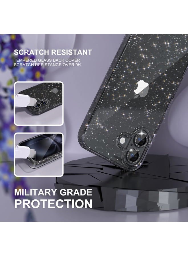 Choiche Compatible for iPhone 16 Plus Case Women Phone Case, Cute Bling Sparkly, Military Grade Drop Protection, 2 Diamond Camera Lens Covers, 2 Tempered Glass Protectors, 6.7 inch (Glitter Black) - Image 5