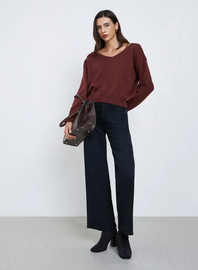 Styli  Styli Brown Regular Fit V-Neck Sweater for Women | Best Price UAE