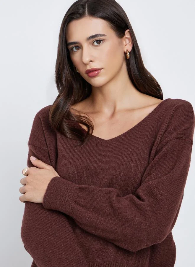 Styli  Styli Brown Regular Fit V-Neck Sweater for Women | Best Price UAE