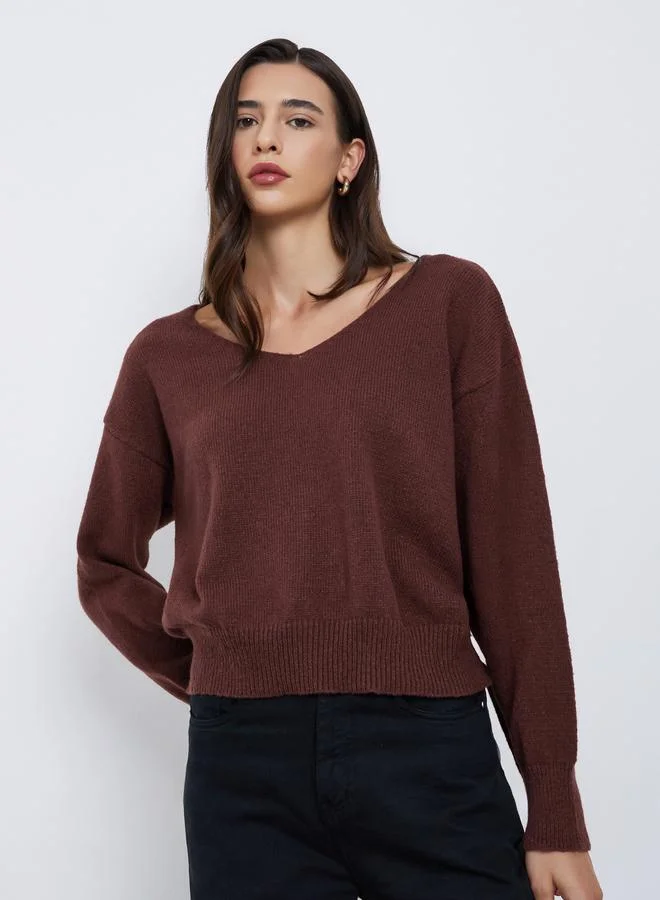 Styli  Styli Brown Regular Fit V-Neck Sweater for Women | Best Price UAE