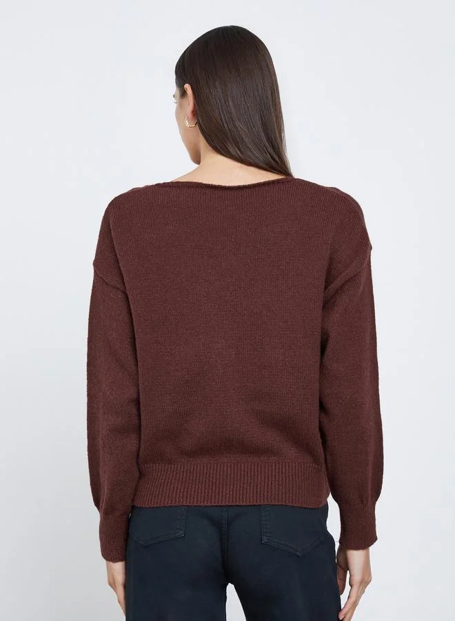 Styli  Styli Brown Regular Fit V-Neck Sweater for Women | Best Price UAE