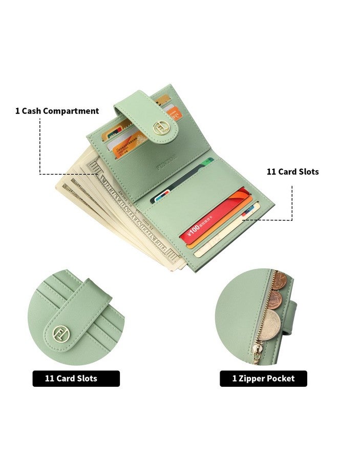 FT FUNTOR Funtor Small Wallets For Womenladies Slim Bifold Credit Card Holder With Zipper Coin Pocket(Green) - Image 2