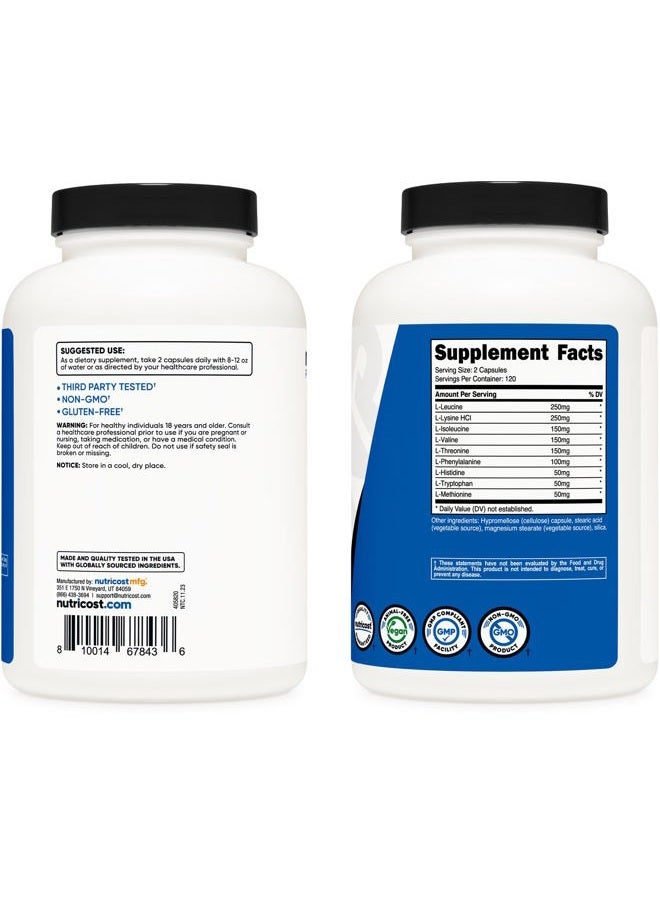 Nutricost كبسولات EAA 1200 ملغ، 240 كبسولة - الأحماض الأمينية الأساسية، 120 حصة - خالية من الكائنات المعدلة وراثيًا، خالية من الغلوتين ونباتية - Image 4