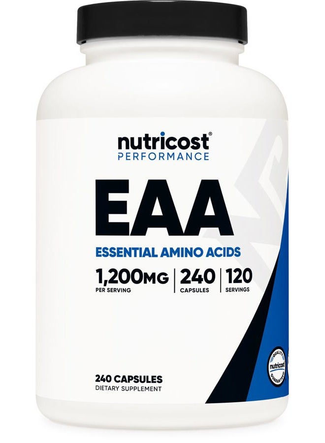 Nutricost كبسولات EAA 1200 ملغ، 240 كبسولة - الأحماض الأمينية الأساسية، 120 حصة - خالية من الكائنات المعدلة وراثيًا، خالية من الغلوتين ونباتية - Image 1