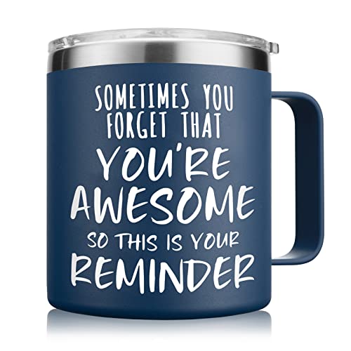 NOWWISH Birthday Gifts for Men Awesome Coffee Mug Inspirational Holiday Presents for Men Him Boyfriend Husband 14oz Navy Blue