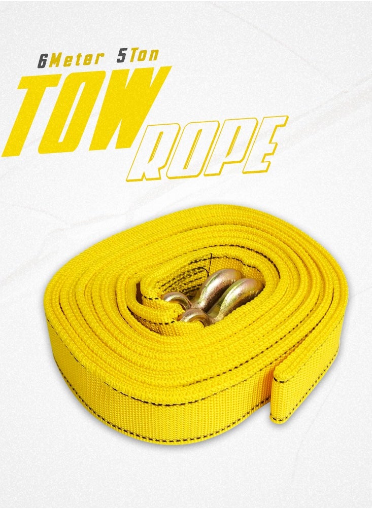 Car Towing Rope 6 meter, 5 Ton Tow Rope with Tow Hooks, Heavy Duty Towing Belt FaJ ST206B1