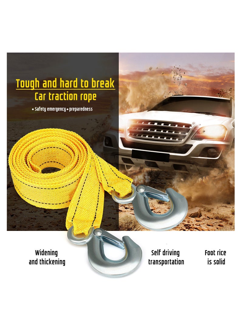 Car Towing Rope 6 meter, 5 Ton Tow Rope with Tow Hooks, Heavy Duty Towing Belt FaJ ST206B1