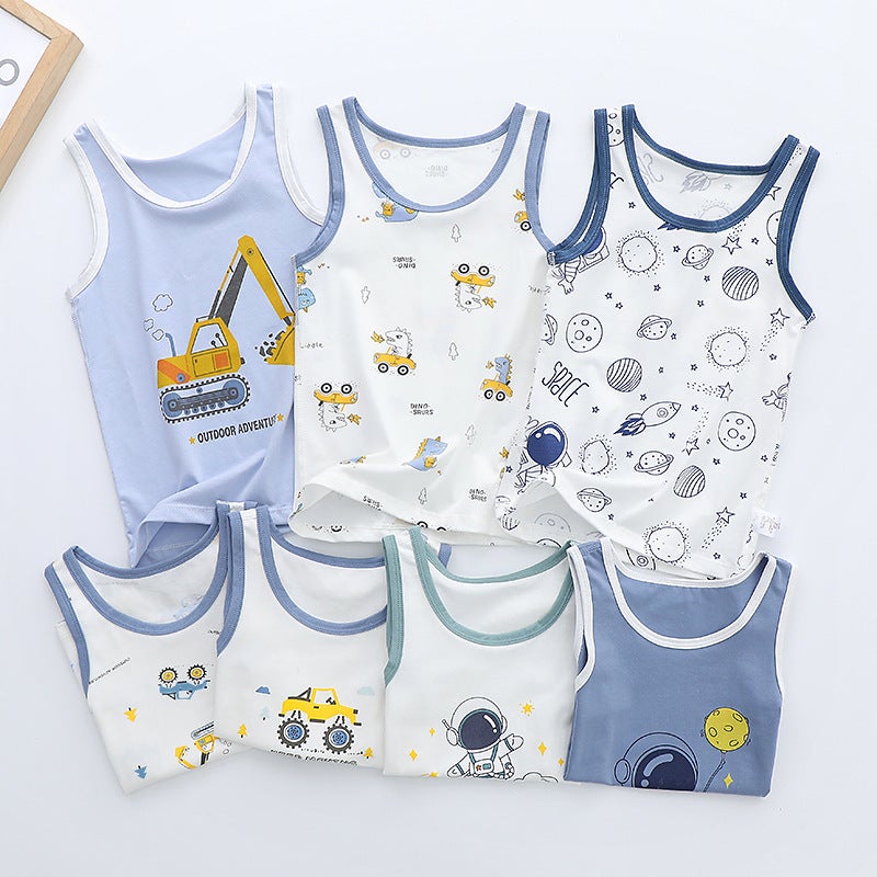 Summer Cartoon Printed Boneless Kidsren'S Vest Pure Cotton Boys Simple Sleeveless Top Bottoming - Image 4
