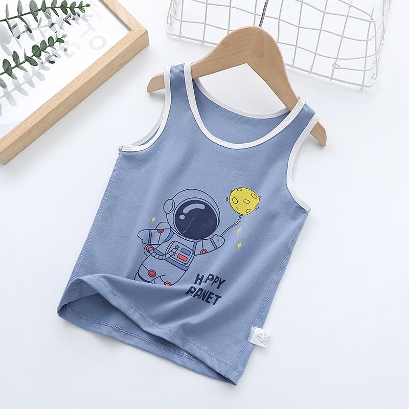 Summer Cartoon Printed Boneless Kidsren'S Vest Pure Cotton Boys Simple Sleeveless Top Bottoming - Image 1