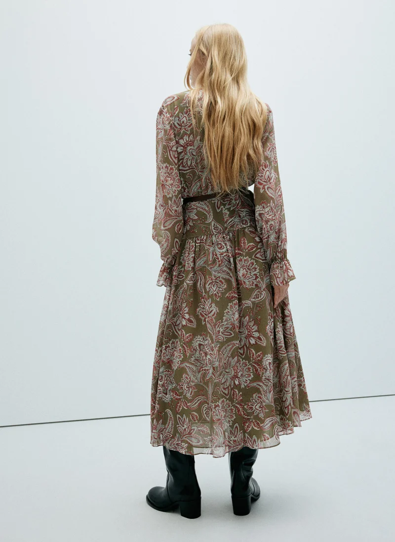 Mango Midi Dress With Textured Floral Chiffon