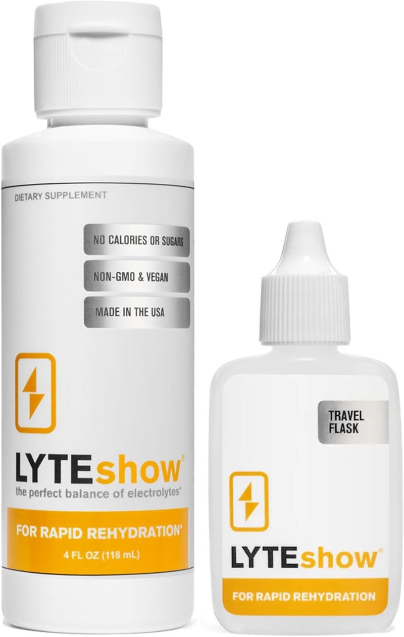 LyteLine (1 Bottle + 1 Travel Flask) - LyteShow - Electrolyte Concentrate for Rapid Rehydration - NO Sugars, NO Additives - 40 Servings (With Magnesium, Potassium, Zinc) - Image 1