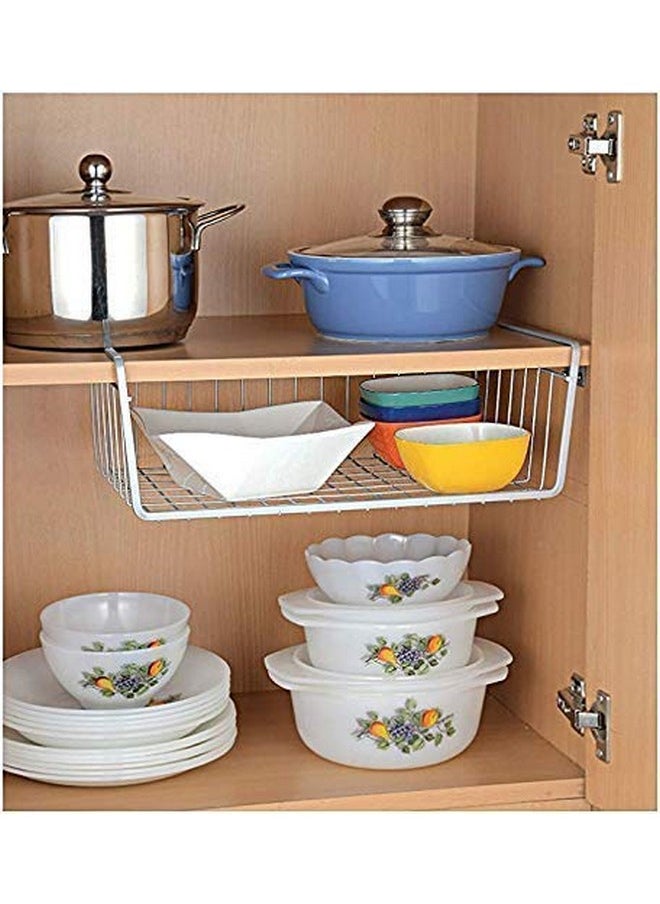 Styleys Styleys Metal Under Shelf Basket Wire Rack for Extra Cabinet Storage 15.5-inch (White 2pcs) - S11027, Tiered Shelf  - Image 2