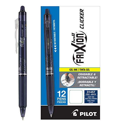 Pilot FriXion Clicker Erasable Gel Pens, Fine Point (0.7mm), Navy Ink, 12-Pack - Refillable, Smooth Writing Pens for School, Journaling, and Office Use - Image 1