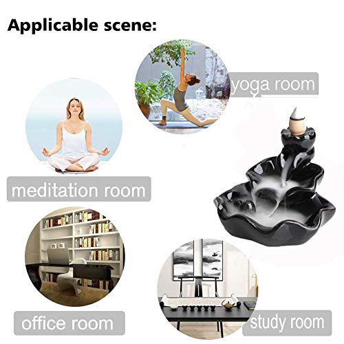 HYPOSFEE Waterfall Incense Burner, Lotus Backflow Incense Holder Ceramic Censer Cones Sticks Porcelain Holder with 10 Free Mixed Aromatherapy Cones - Image 4