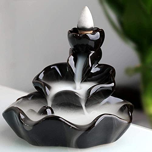 HYPOSFEE Waterfall Incense Burner, Lotus Backflow Incense Holder Ceramic Censer Cones Sticks Porcelain Holder with 10 Free Mixed Aromatherapy Cones - Image 2