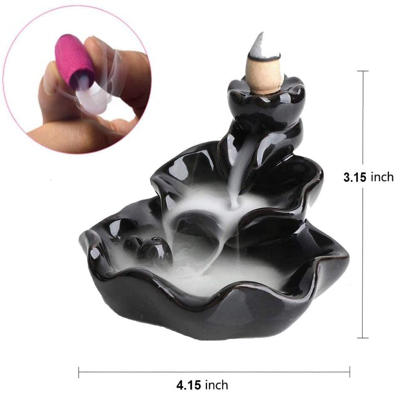 HYPOSFEE Waterfall Incense Burner, Lotus Backflow Incense Holder Ceramic Censer Cones Sticks Porcelain Holder with 10 Free Mixed Aromatherapy Cones - Image 3