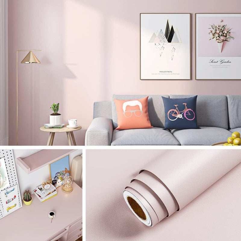 Livelynine 158X591 Baby Pink Wallpaper Stick and Peel Renter Friendly Wall Self Adhesive Wallpaper for Bedroom Girls Kids Room Nursery Sticky Pink Contact Paper Peel and Stick Waterproof Rose Gold - Image 2