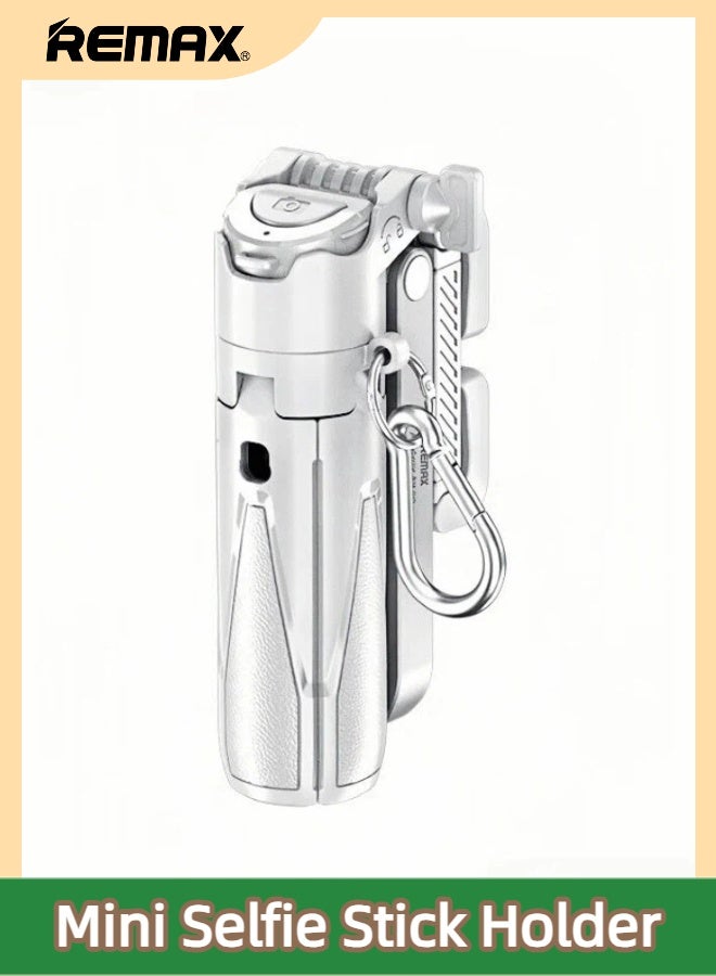 REMAX Mini Pocket Selfie Stick Tripod, Extendable Aluminum Alloy Tripod, 360° Rotation Adjustment, With Bluetooth 5.2 Charging Remote Control, Compatible With iPhone/Android/GoPro, Suitable For TikTok Live Streaming/Travel/Vlog/Video/Photo Shooting, White - Image 1