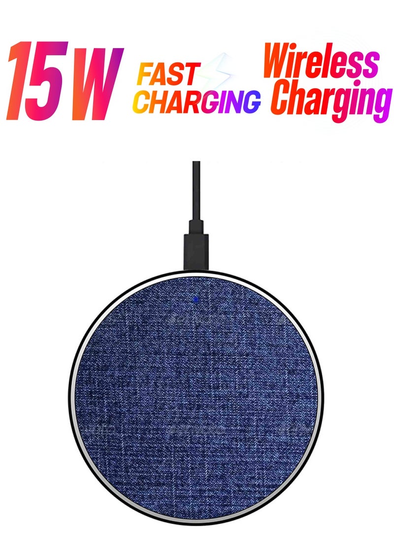 Theodor Jeans Printed Ultra Slim Fast Wireless Charger With USB Cable Blue - Image 1