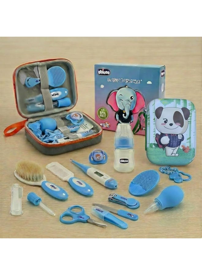 شنطة طقم العناية بالطفل شيكو 14 قطعة | مجموعة متكاملة للنظافة والصحة مع ترمومتر ديجيتال وشفاط أنف وشنطة تنظيم