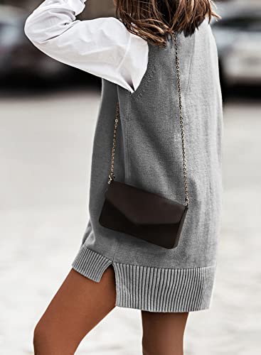 EVALESS Plus Size Sweater Vest Women V Neck Sleeveless Grey Knit Sweaters Womens Fall Spring 2025 Solid Color Irregular Hem Loose Pullover Sweater Large - Image 4