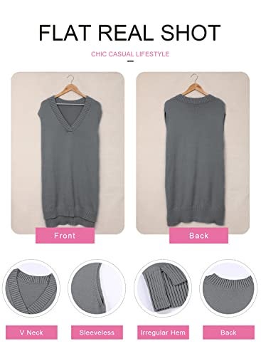EVALESS Plus Size Sweater Vest Women V Neck Sleeveless Grey Knit Sweaters Womens Fall Spring 2025 Solid Color Irregular Hem Loose Pullover Sweater Large - Image 5