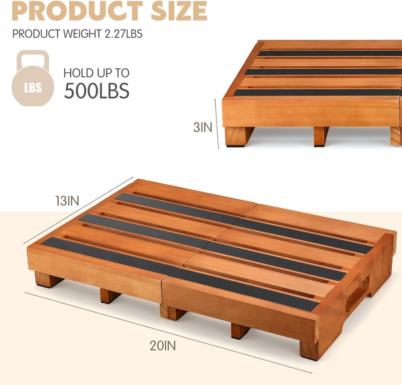 Fiwochic Wooden Step Stool 3 Inch One-Step Non-Slip Outdoor Platform Heavy Duty Portable Half-Step Ideal for Seniors with Knee Issues, Safe Step Stool for Outdoor Bathroom Kitchen Bed (Walnut Color) - Image 2