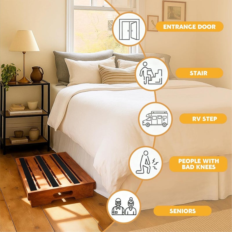 Fiwochic Wooden Step Stool 3 Inch One-Step Non-Slip Outdoor Platform Heavy Duty Portable Half-Step Ideal for Seniors with Knee Issues, Safe Step Stool for Outdoor Bathroom Kitchen Bed (Walnut Color) - Image 5