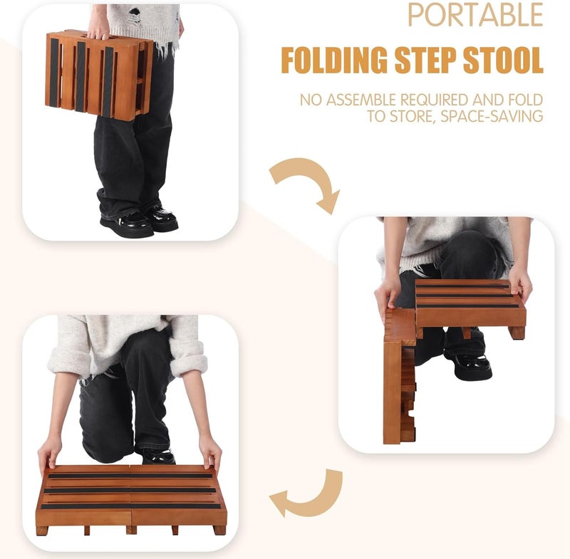 Fiwochic Wooden Step Stool 3 Inch One-Step Non-Slip Outdoor Platform Heavy Duty Portable Half-Step Ideal for Seniors with Knee Issues, Safe Step Stool for Outdoor Bathroom Kitchen Bed (Walnut Color) - Image 3